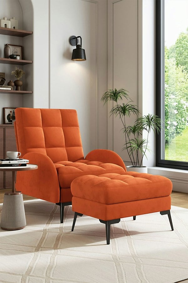 Living and Home 2 Pcs Sofa Set Modern Leisure Armchair with Footstool
