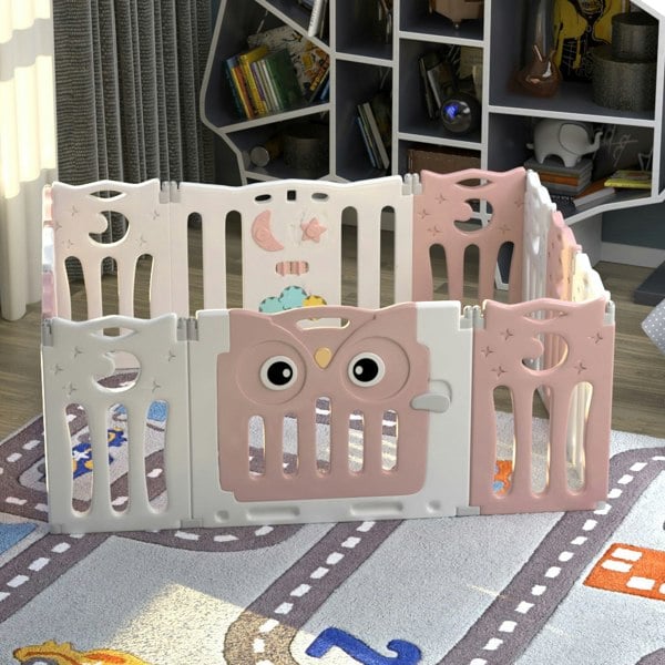 Kids Safety Play Yard Blue Foldable Home Activity Center Play Yard Living and Home 12 Panels Pink
