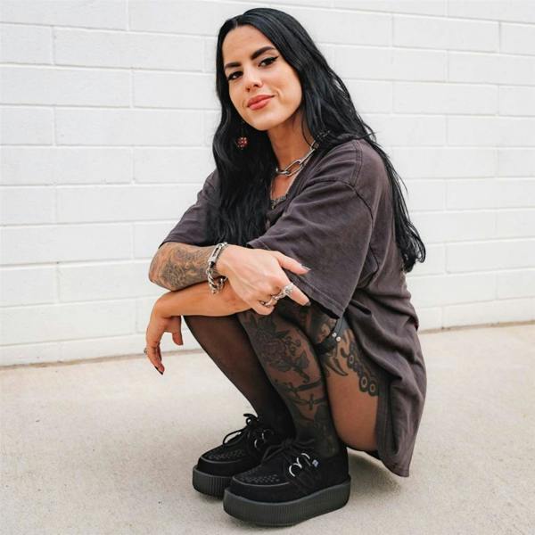 TUK Footwear TUK Viva High Creeper Black Suede Platform Lace-Up Goth Shoes - AV7757