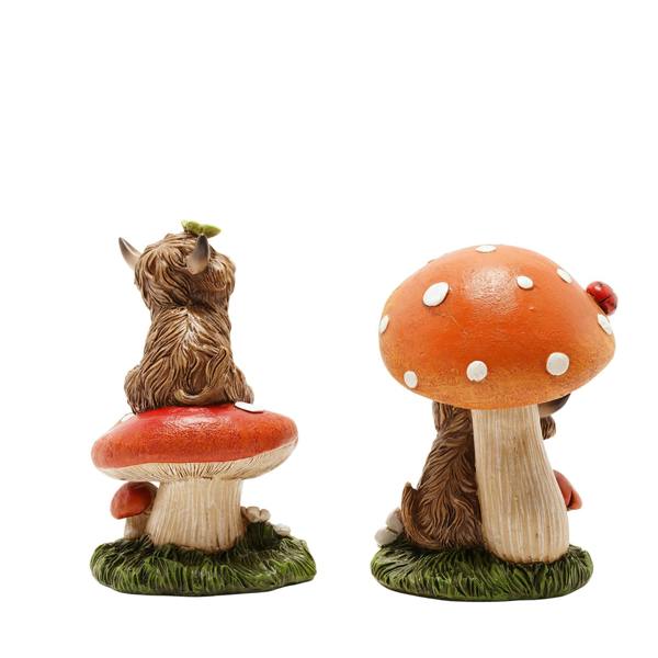 Country Living Set of 2 Highland Cows On Mushrooms