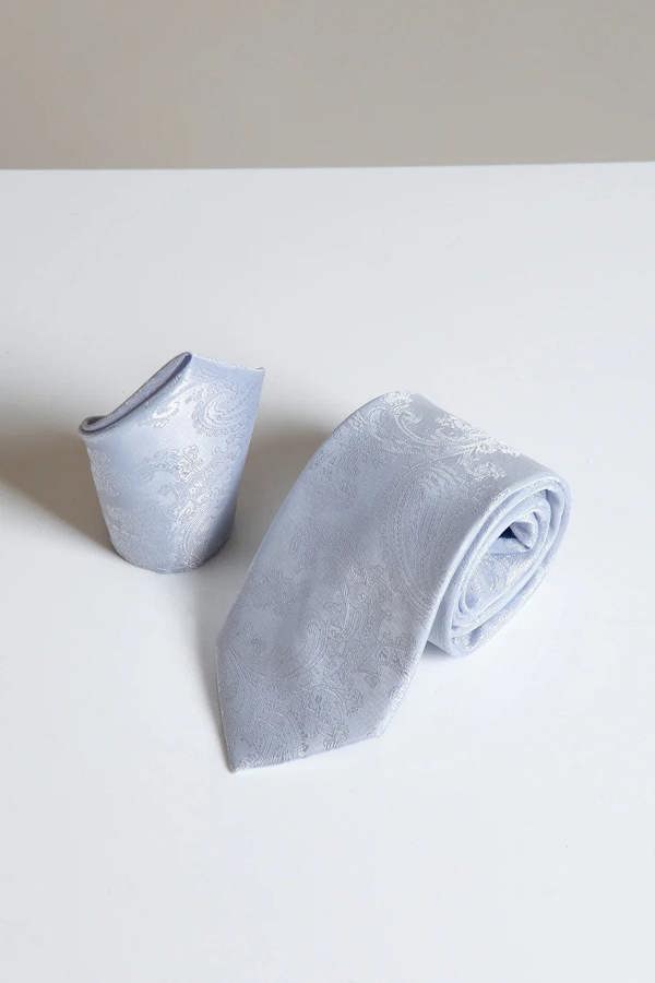 Marc Darcy Paisley Tie & Pocket Square Set - Silver