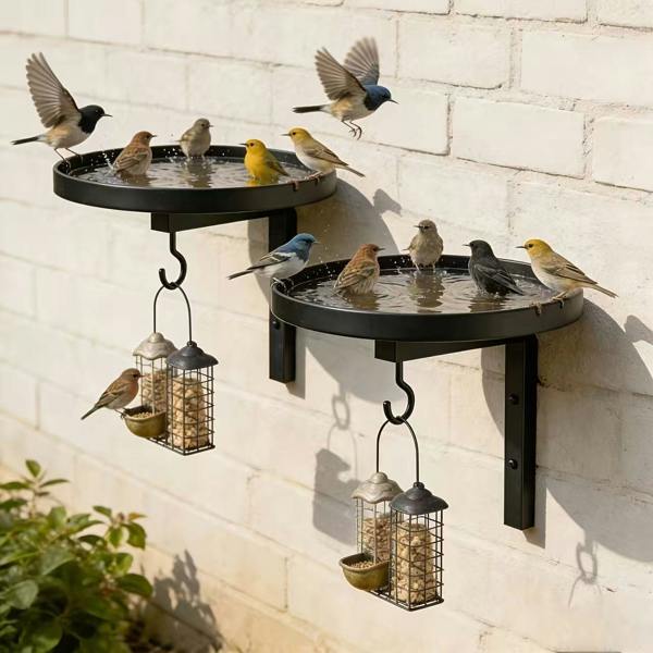 Leaper Metal Wall-Mounted Bird Bath and Feeder
