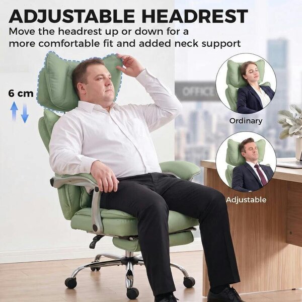 Executive Office Chair, PU Big and Tall Office Chair 180 kg with Wide Seat, Reclining, Lumbar Support, Light Green
