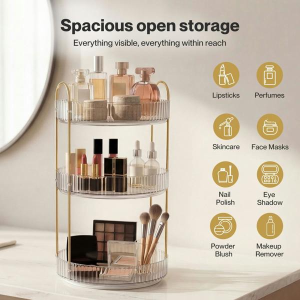 ilus Makeup Organiser 360 Rotating Spinning 3 Tiers Cosmetic Organizer White