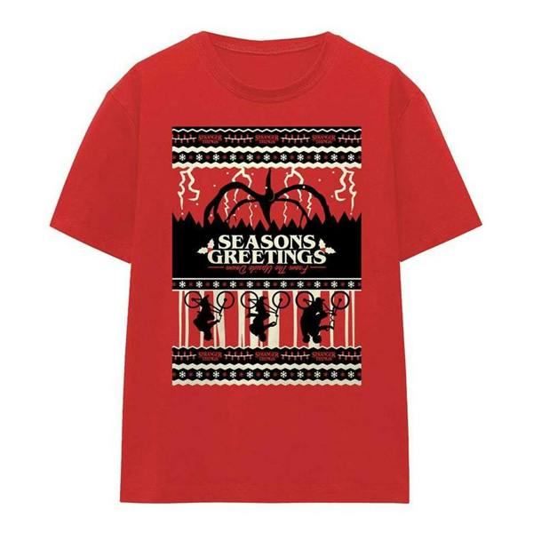 Stranger Things Womens/Ladies Fair Isle Christmas T-Shirt - Red - 