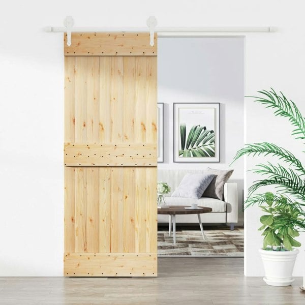 Berkfield Sliding Door with Hardware Set 80x210 cm Solid Wood Pine