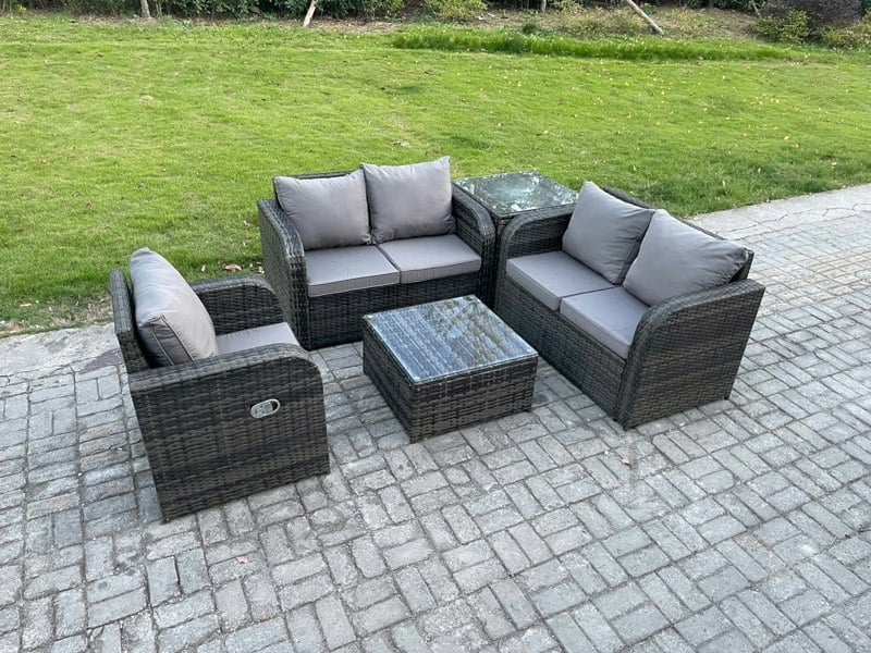 Fimous 5 Piece Garden Furniture Sets 5 Seater Outdoor Patio Furniture Set Weaving Wicker Rattan Sofa Chair and Table with Side Table