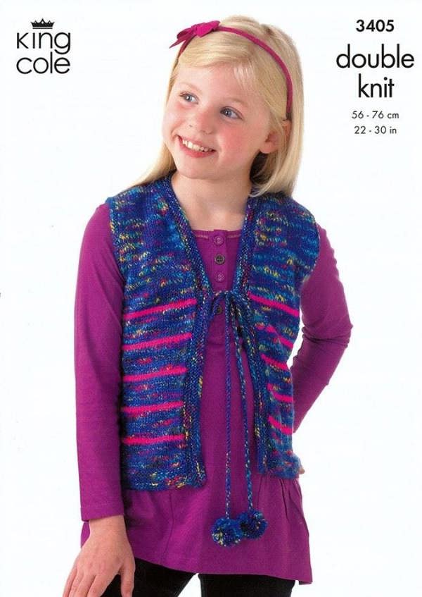 King Cole Wicked Knitting Pattern 3405, Waistcoats, Cardigans for Kids, 2 - 10 Years - Easy
