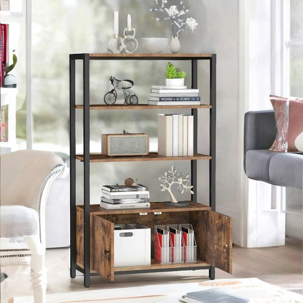 Rafaelo Mobilia Industrial Bookcase With 3 Shelves & Cupboard