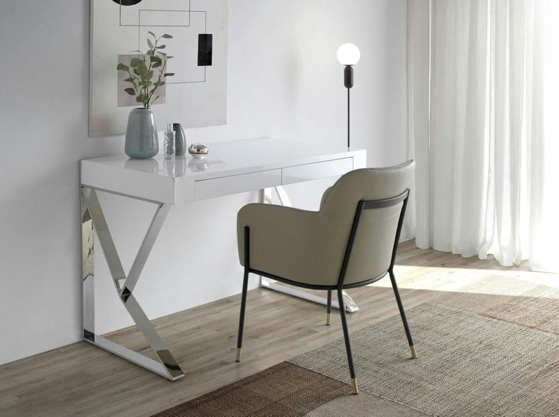 Angel Cerdá White Wood and Chromed Steel Desk 3014