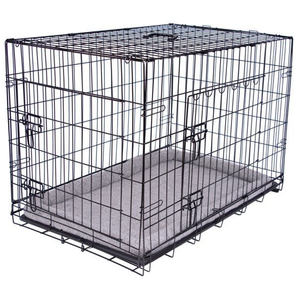 Pretty Pooch Dog Cage Large Crate Puppy Cat Pet Training Crate Metal Folding with Tray Double Door and Bed 36"