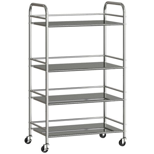 Wyld Haus Lalu Stainless Steel Silver 4 Tier Kitchen Trolley With Adjustable Shelves