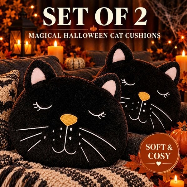 Smart Living Halloween Magical Cat Fleece Cushions - Set of 2 or 4 - 2 Pairs