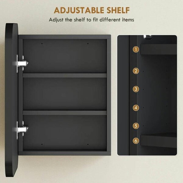 Bathroom Medicine Cabinet with Mirror, Bathroom Wall Cabinet with Adjustable Shelves, Soft Close Hinges, Black