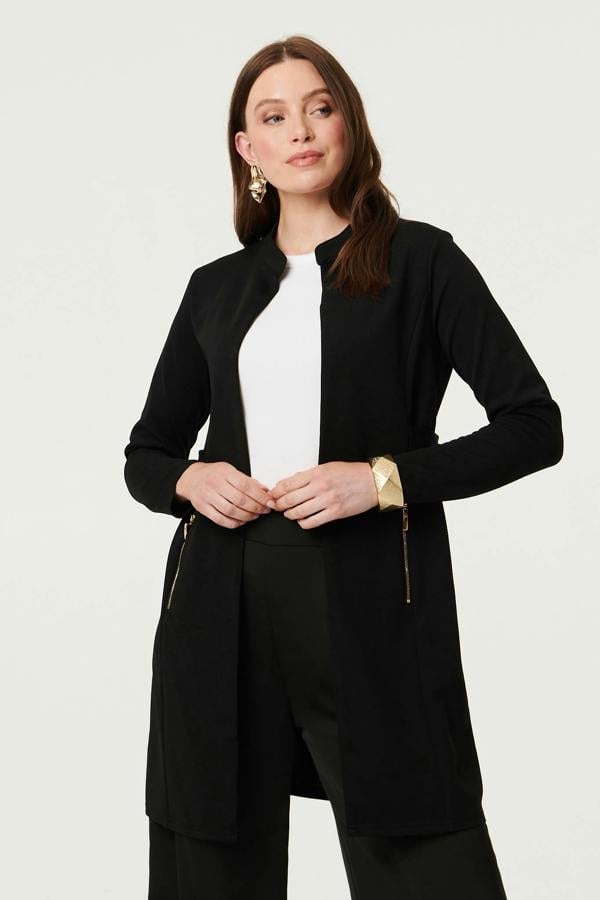 Black | Open Front Longline Coatigan :Model is 5'9"/175 cm and wears UK8/EU36/US4/AUS8