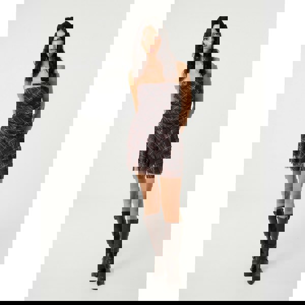 Pink Vanilla Check Bandeau Ruffle Mini Dress