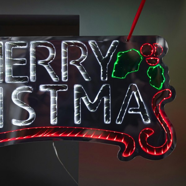 Samuel Alexander 60cm Light up Hanging Merry Christmas Infinity Mirror Decoration with LEDs