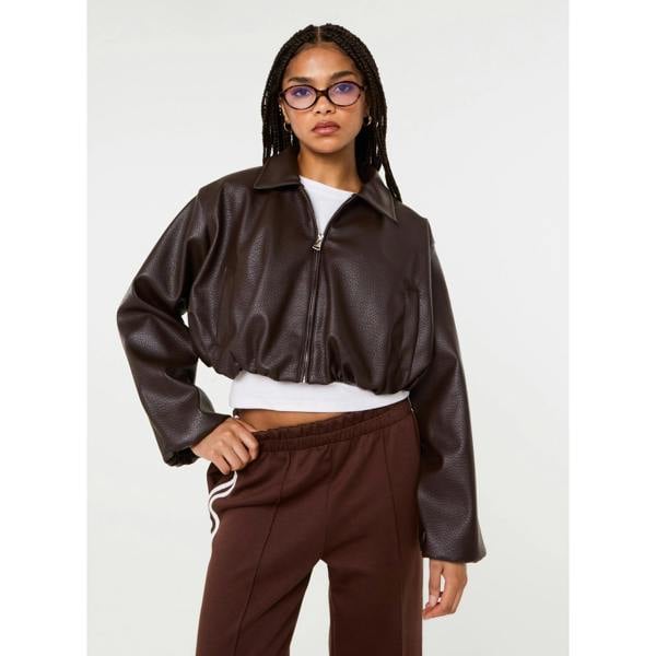 Pink Vanilla Faux Leather Puffball Jacket