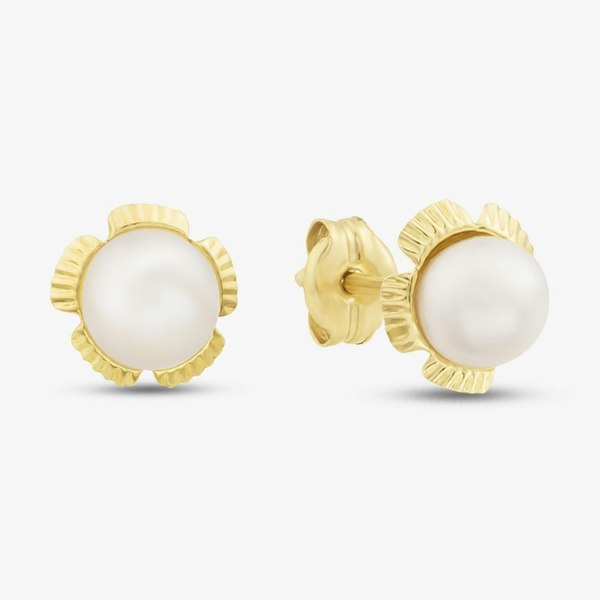 T. H. Baker 9ct Yellow Gold Cultured Freshwater Pearl Flower Stud Earrings 1.57.1183