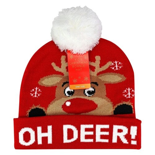 Sock Snob Kids Christmas Bobble Hat Oh Deer Novelty Winter Pom Pom Hat