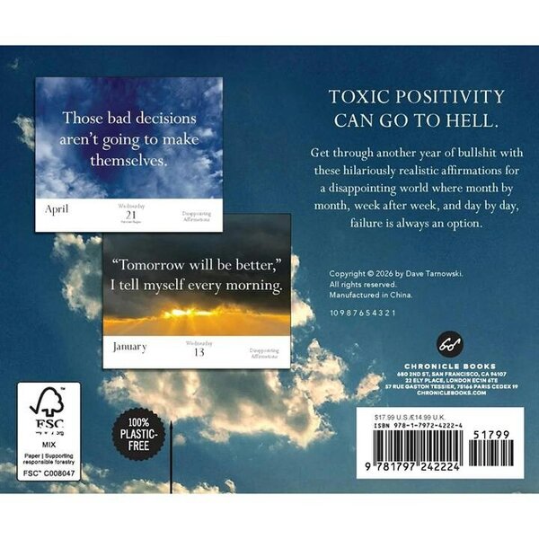 Chronicle Books Disappointing Affirmations Desk Calendar 2027, Desk Calendars, Day To View, Humour, Gift