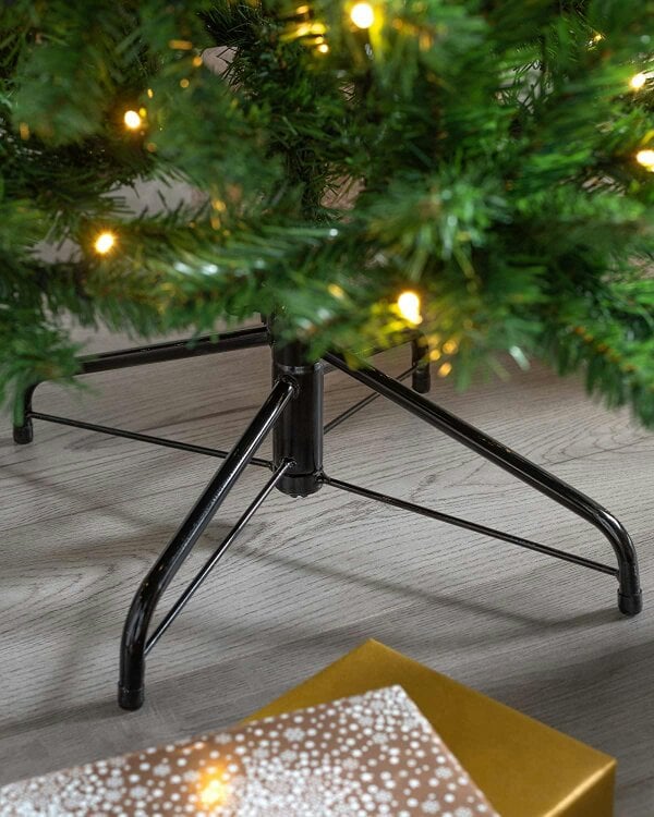 Shatchi 4ft to 7ft Slim Green Pre-Lit Pine Christmas Trees with Warm White LEDs and Metal Stand