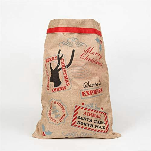 Large Hessian Santa Sack with Airmail Design, 70 x 50 cm, Brown Christmas Gift Bag image 3