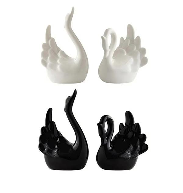 ANYDECO Figurine Set 2PC Nordic Ceramic Mini Swan Couple Statue Table Ornaments