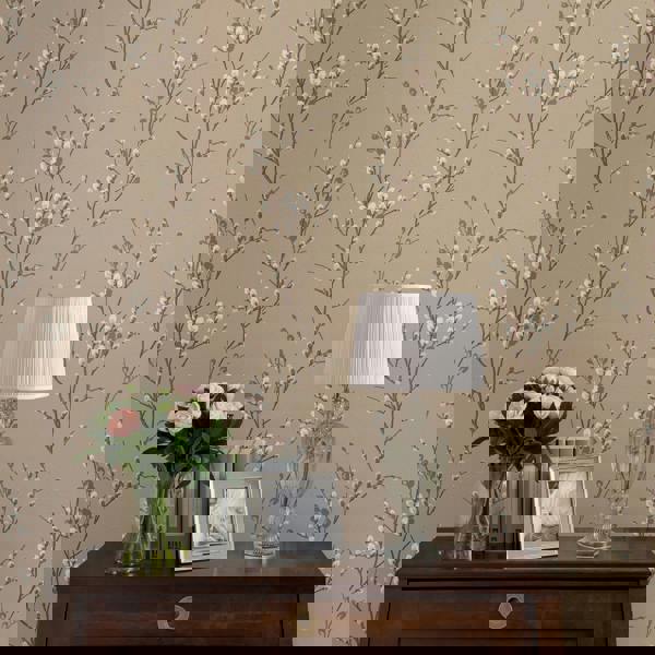 Laura Ashley Pussy Willow Wallpaper - Natural - 10m