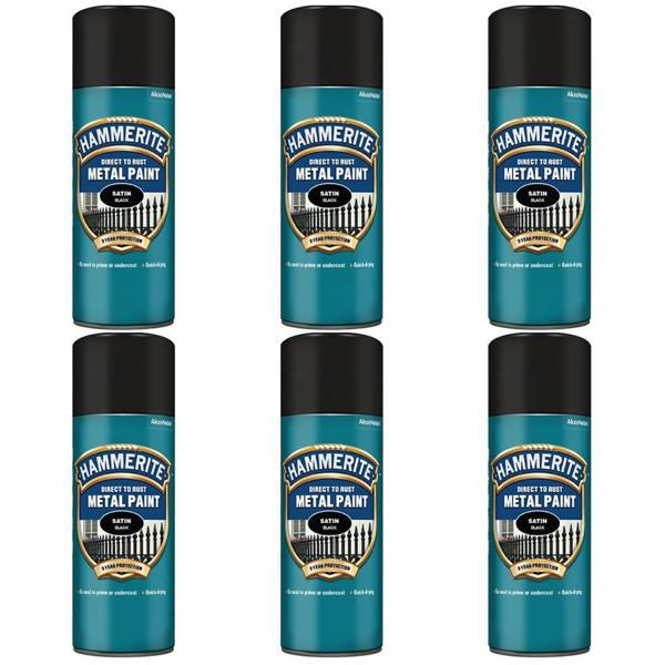 Hammerite 6X Hammerite Satin Black Spray Paint 400ml