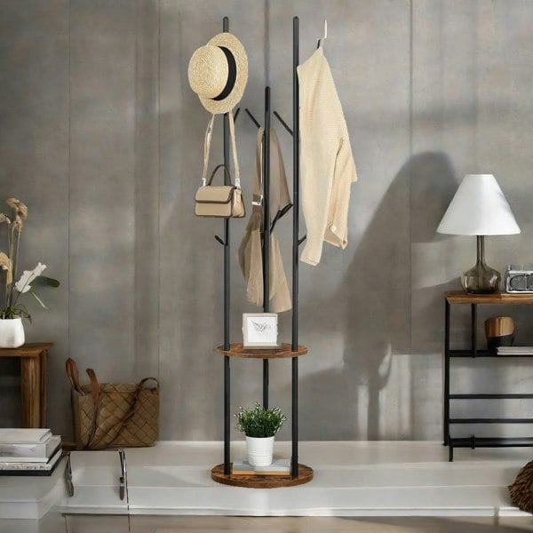 Rafaelo Mobilia Industrial Rustic Coat Stand With 2 Shelves