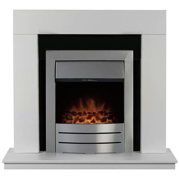 Adam Malmo Fireplace in White & Black with Colorado Electric Fire in Brushed Steel, 39 Inch