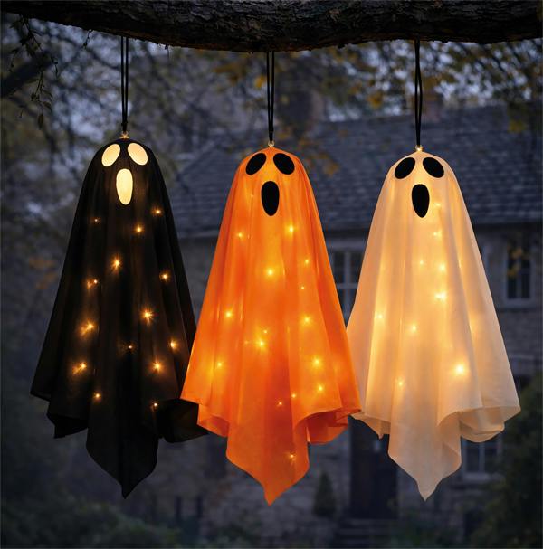 Set of 3 Warm White LED Ghost Lights 8x8x30cm Indoor Decoration with Batteries Included Orange White Black