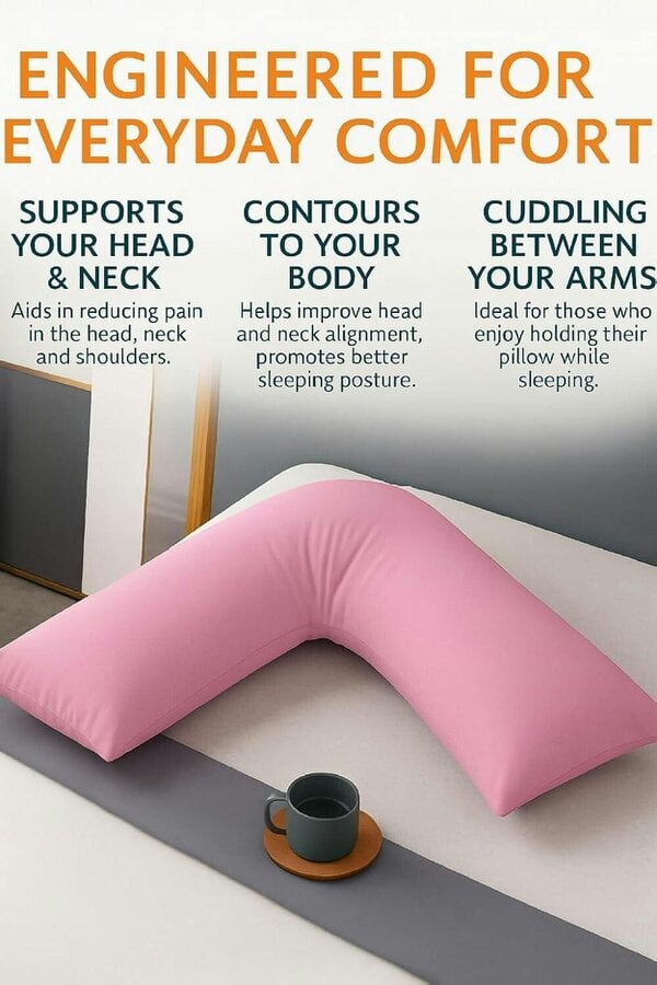 Night Zone Easy Care Polycotton V Shaped Pillow – Orthopaedic Support Pillow with Case or Cover Only - Pink - Cover Only