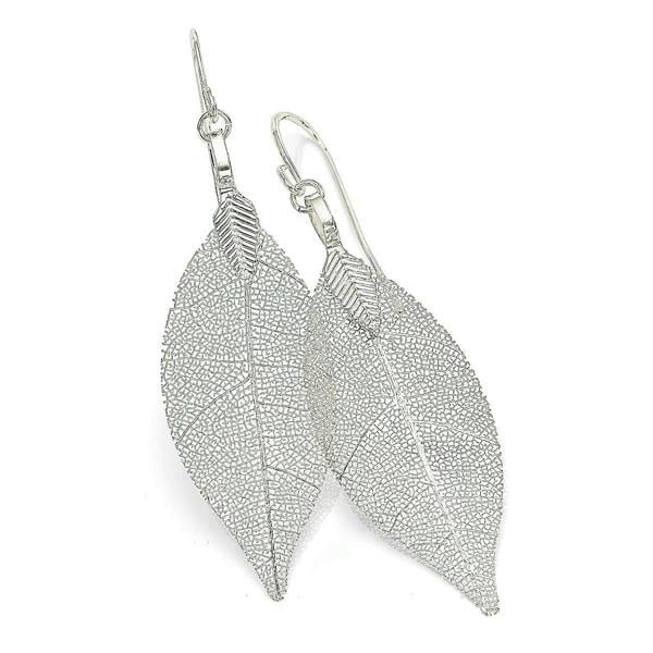 Pia Silver-Tone Leaf Earrings, Skeleton Leaf Dangle