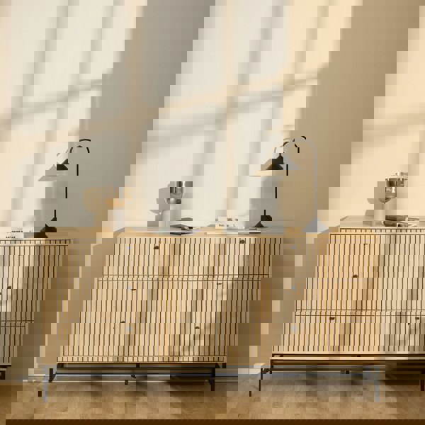 Furniture To Go Albany Wide Chest of 6 Drawers in Oak/Black Legs