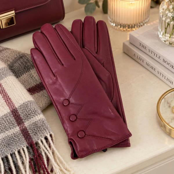 Love EMVY Ladies Faux Leather Gloves with Soft Lining & Button Detail