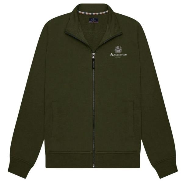 Aquascutum Mens Small Logo Mock Neck Active Fleece Jacket - Army Green - 