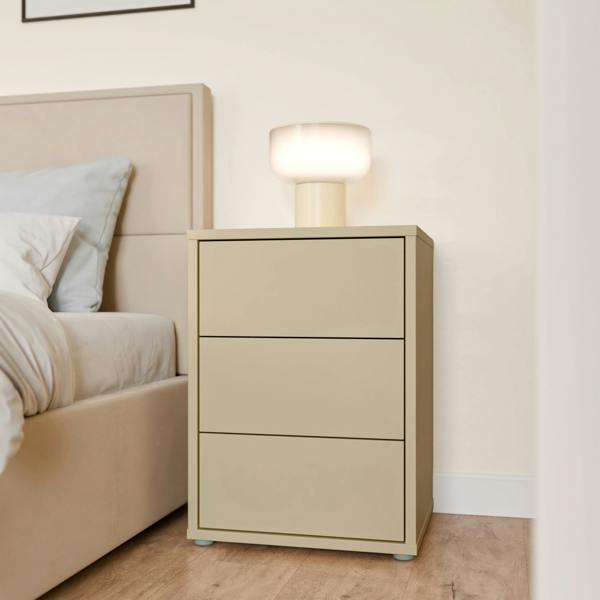 Furniture To Go Alice Springs Bedside Cabinet with 3 Drawers Push-to-Open in Butter Yellow