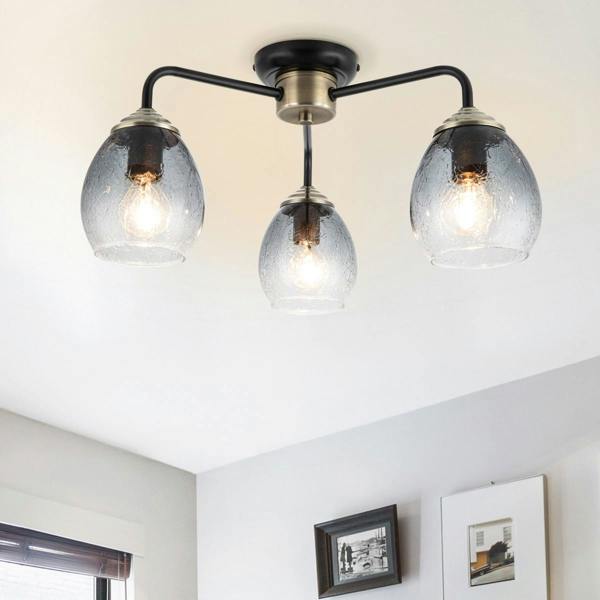 COSYLYTE Malanda 3 Light Smoky Glass Ceiling Light - Matt Black