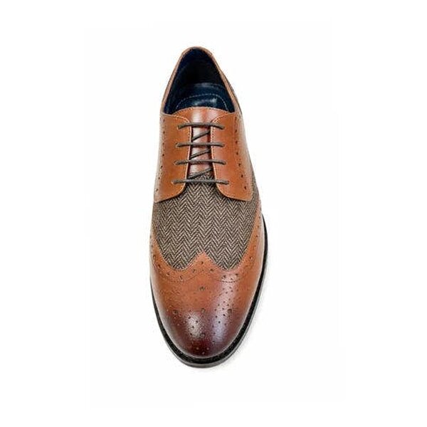 Front London Chester II Brogue Shoes - Tan & Herringbone Tweed