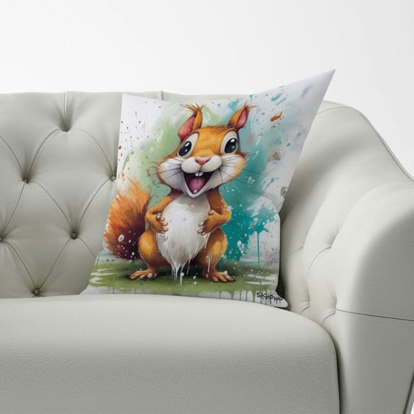 Warren Reed Happy Splashart Squirrel Cushions