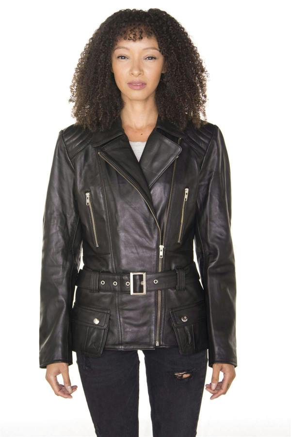 Infinity Leather Womens Long Leather Biker Jacket-Quito