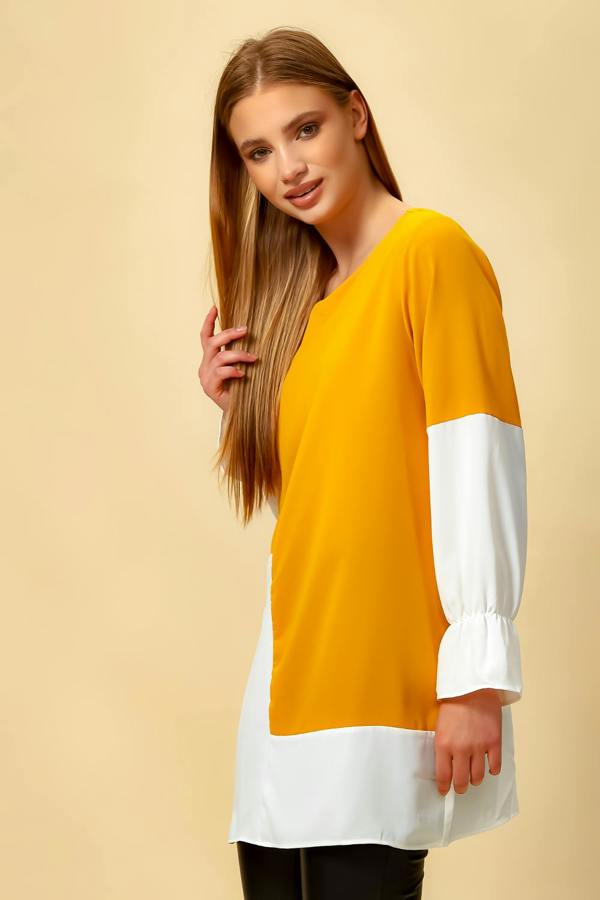 Hoxton Gal Oversized Colour Block Top in Yellow and White