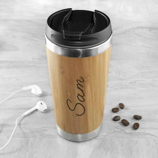 Personalised Bamboo Travel Mug - close-up detail