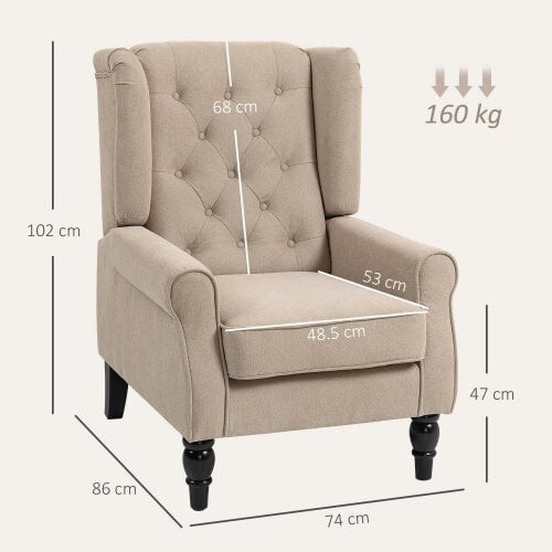 Wyld Haus Nobael Beige Retro Wingback Accent Chair With Diamond Button Tufted Upholstery