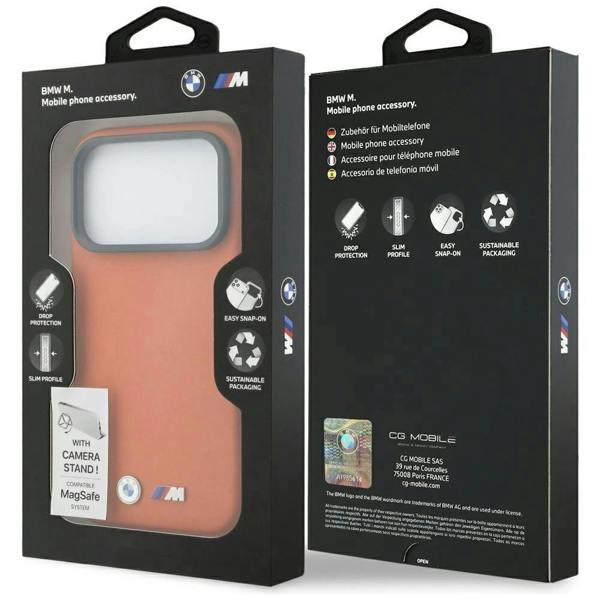 BMW M Series Metal Logo Case with MagSafe & Camera Stand for iPhone 17 Pro Max 6.9" Orange - BMHMP17X25PFWKCKO