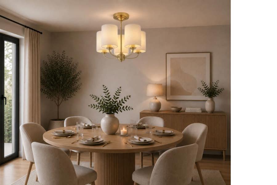 COSYLYTE Winston 5 Light Faux Linen Drum Shade Ceiling Light