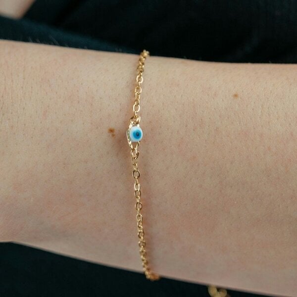 The Colourful Aura Tiny Blue Evil Eye Golden Turkish Minimalist Evil Eye Charm Bead Protection