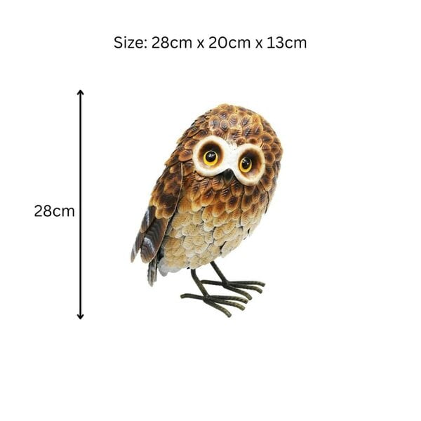 EDH Door Hardware Epsom Door Handle Small Metal Standing Brown Owl – 28 x 20 x 13 CM | Rustic Garden Owl Ornament | Handcrafted Metal Bird Sculpture